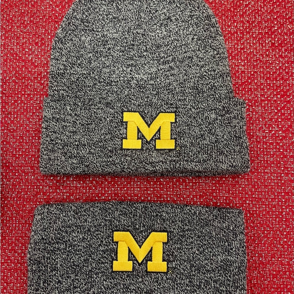Michigan Gray Knit Beanie with Yellow Logo